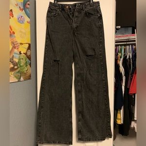 H&M Black Distressed High Waist Flare Jeans